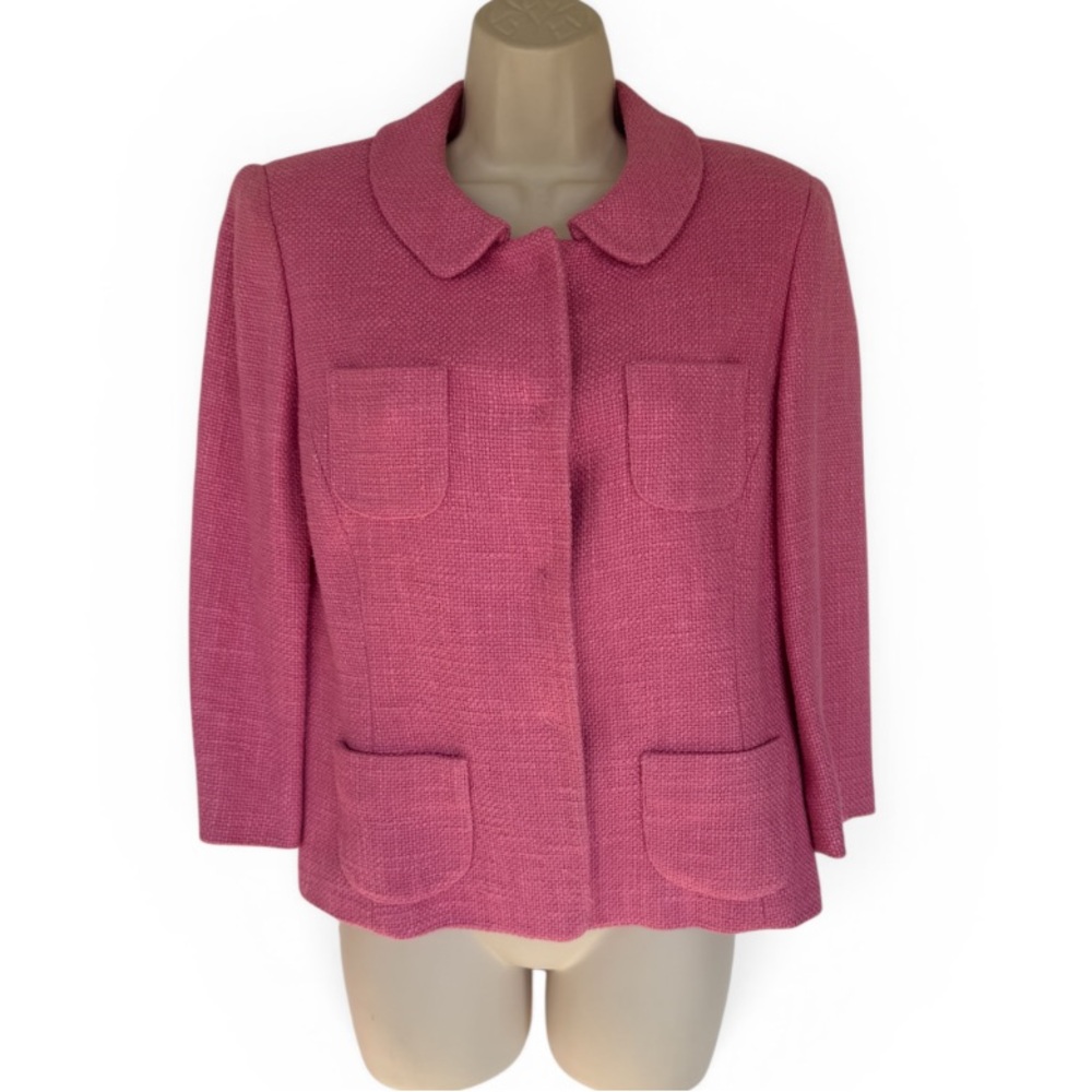 Talbots Pink Textured Linen Blend Blazer Jacket Patch Pockets Classic Preppy M
